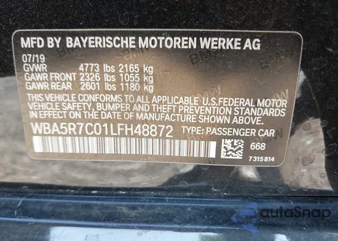 2020 BMW 330I xDrive from USA, damaged, VIN WBA5R7C01LFH48872